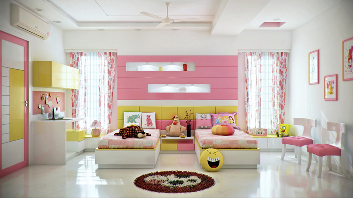 Thiết kế phòng ngủ nhỏ với tông màu hồng kết hợp vàng
